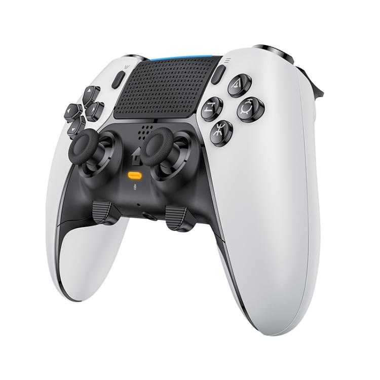 Wireless game controller in white and dark gray with dual thumbsticks