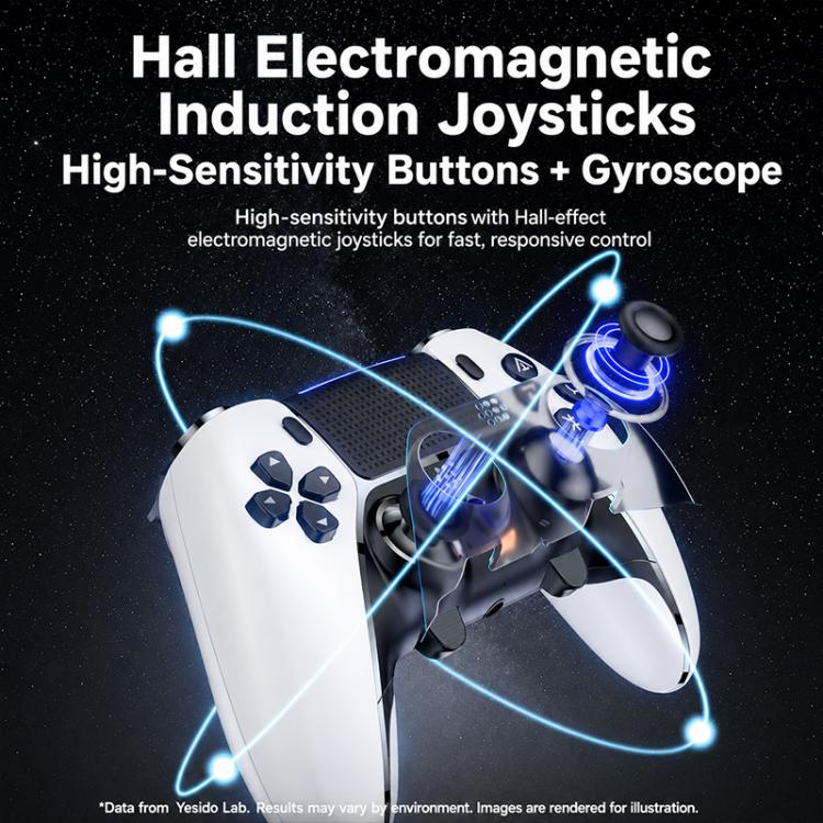 White wireless game controller with textured grip and illuminated button accents