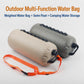 Khaki multi-purpose water bag with orange straps and black valve caps