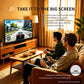 Black handheld game console with 5.5-inch IPS touchscreen showing gameplay