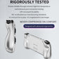 Silver handheld game console with curved grips and ergonomic controller handles