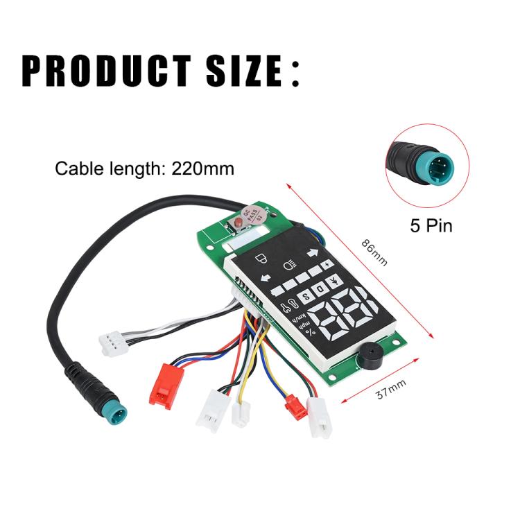 Electric scooter dashboard display circuit board with 220mm cable length diagram