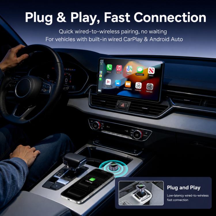 Yesido plug-in car CarPlay adapter shown near dashboard and center console
