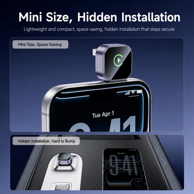 Yesido mini hidden installation car adapter mounted near charging area, compact dark device
