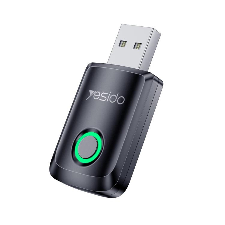 Yesido KM32 2-in-1 wireless CarPlay/Android Auto adapter with USB-A plug and green LED ring