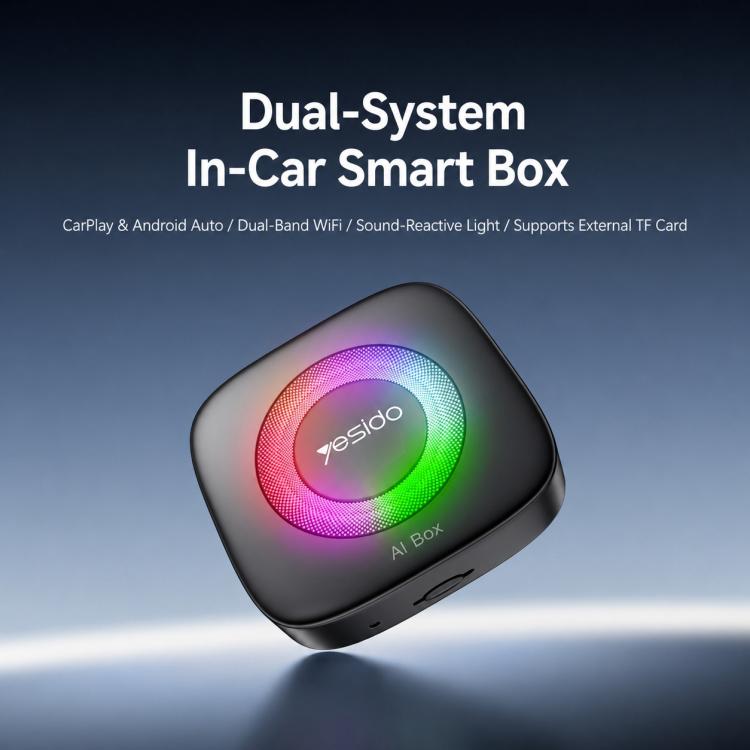 Black in-car smart box adapter with multicolor RGB ring light