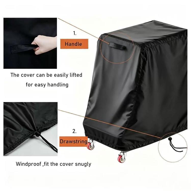 Black chair cover with handle, drawstring, and wheeled base