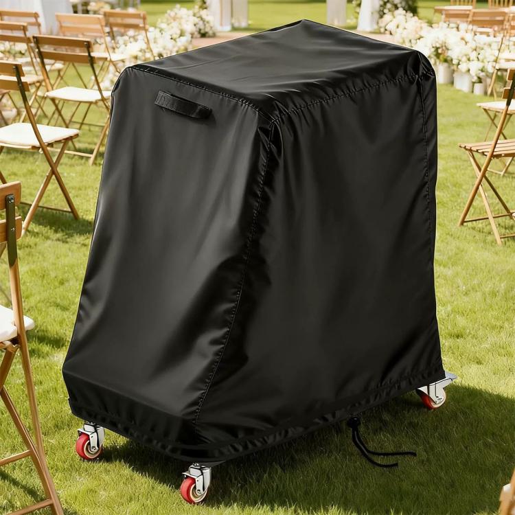 Black folding chair cover on wheels with tie cord
