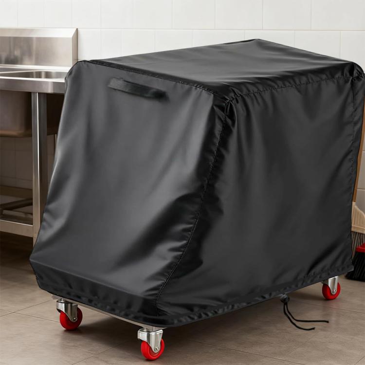 Black waterproof chair cover on caster wheels with handle panel