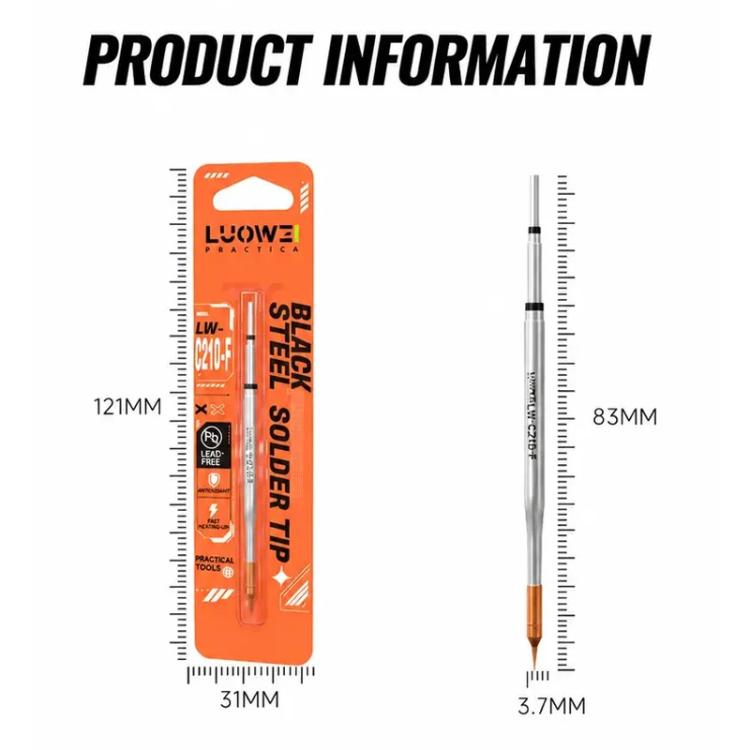 Fine spot welding soldering iron tip with copper-colored point and black collar