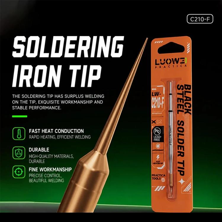Soldering iron tip with bronze pointed end and slim metallic handle