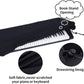 Black dustproof piano cover with drawstring and book-stand opening over keys.