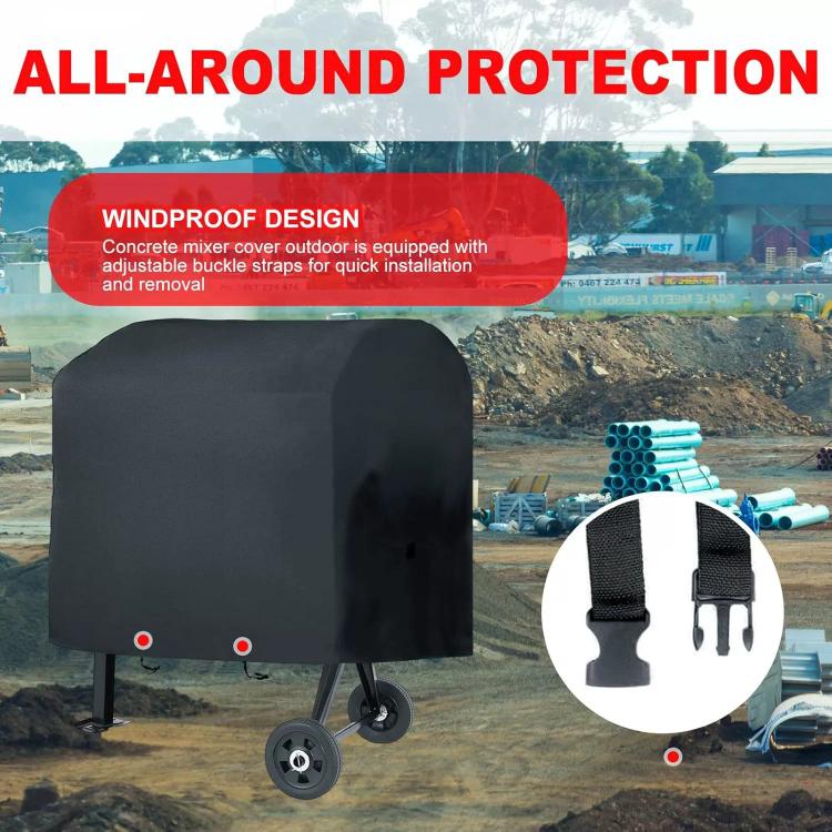 Windproof waterproof cement mixer cover with adjustable buckle straps, dark gray
