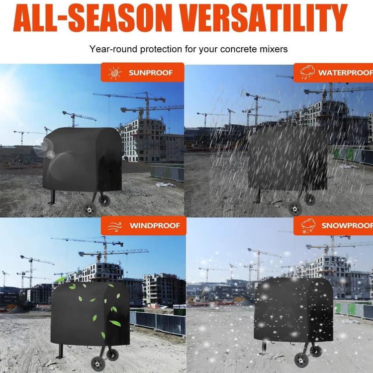 All-season cement mixer cover with water-spray protection, dark gray, fitted design