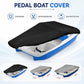 Pedal boat cover set showing black and gray covers for blue pedal boats