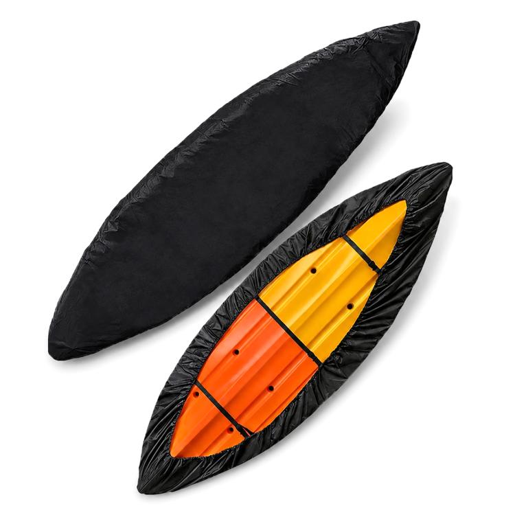 Black kayak cover set, oval protective wraps with tie straps (studio view)