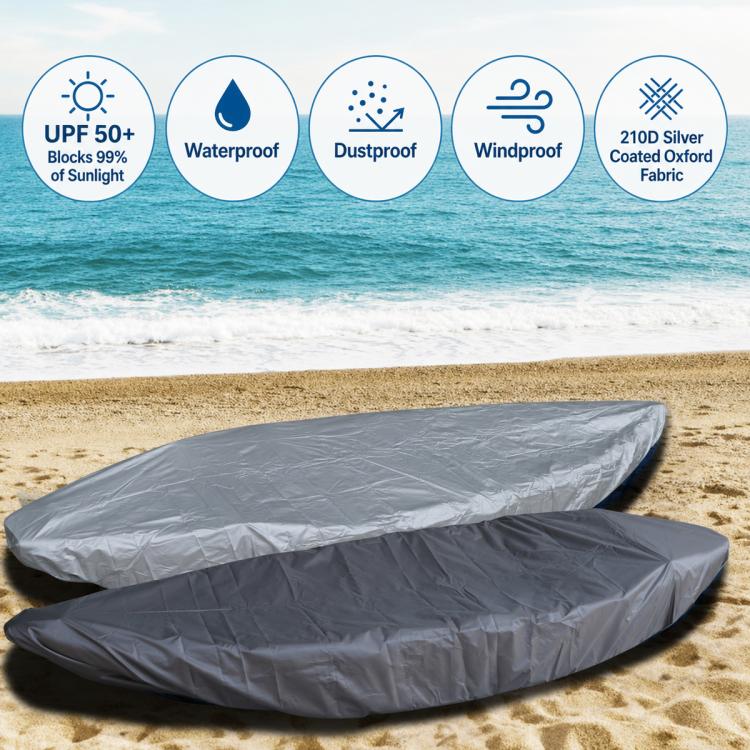 Gray kayak covers for storage, oval waterproof wraps with tie straps