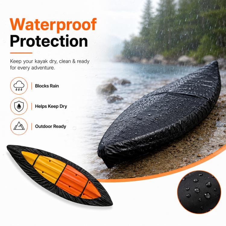 Black waterproof kayak cover with textured, water-resistant fabric for dry storage