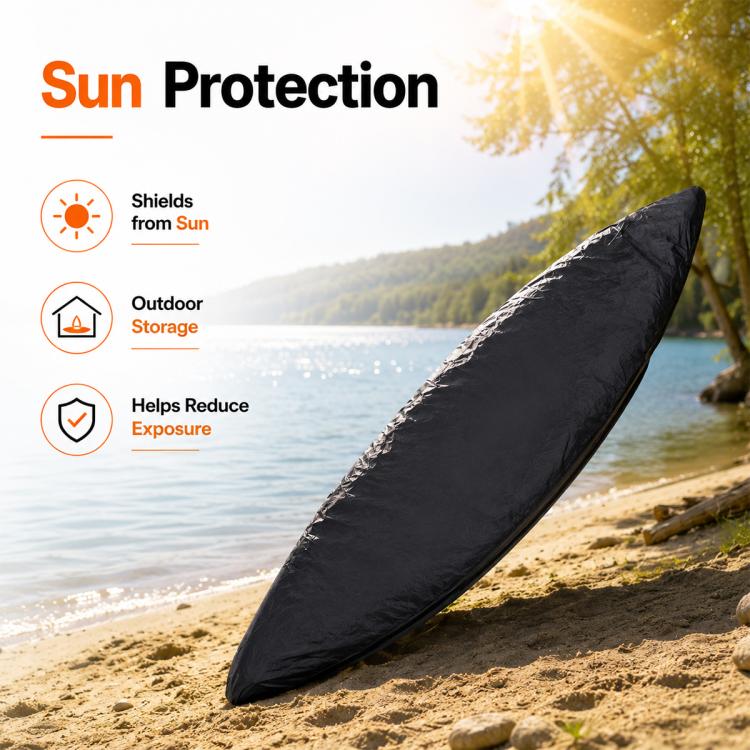 Black sun-protective kayak cover with durable, water-repellent fabric finish