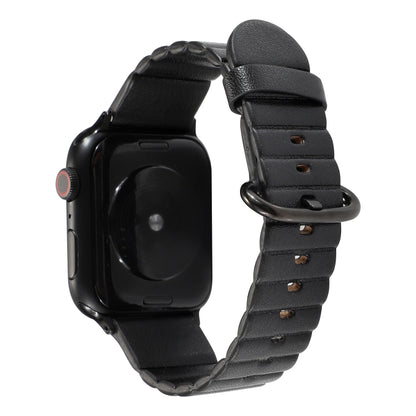 Black replacement watch strap with iron buckle and loop stripes, for Apple Watch
