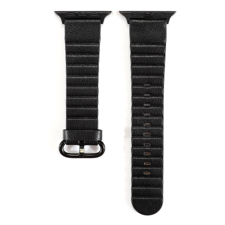 Black loop-stripe watch strap with iron buckle holes, no watch shown