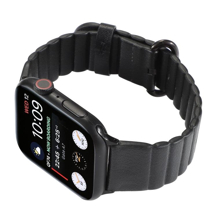 Black loop-stripe replacement watch strap with metal iron buckle detail