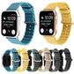 Set of loop-stripe watchbands in blue, yellow, tan, gray, and black with iron buckles