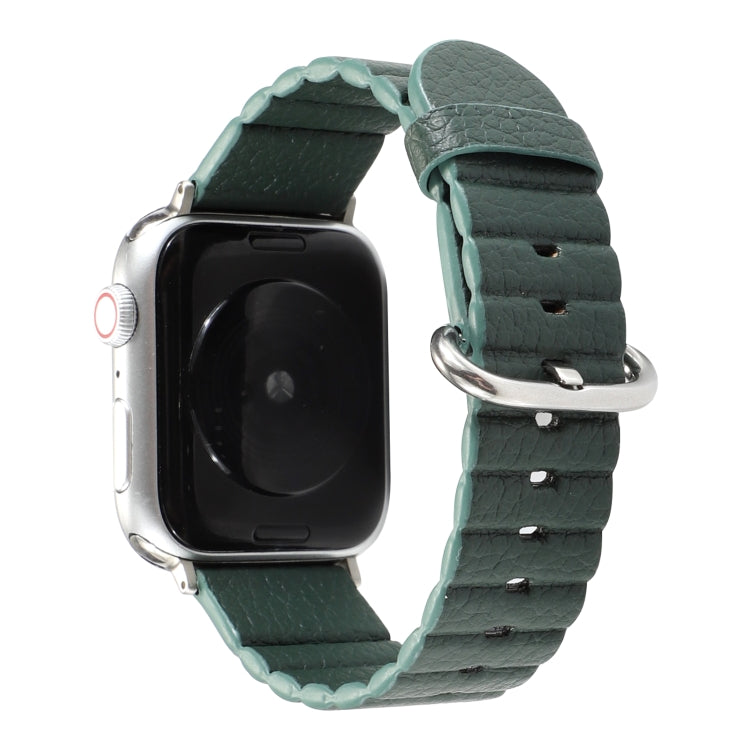 Dark green loop-stripe replacement watchband with iron buckle and punched pin holes