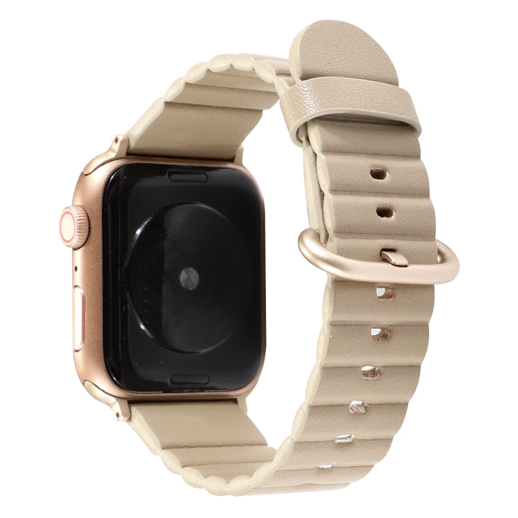 Champagne gold leather watch strap with loop stripes, iron buckle and pin holes
