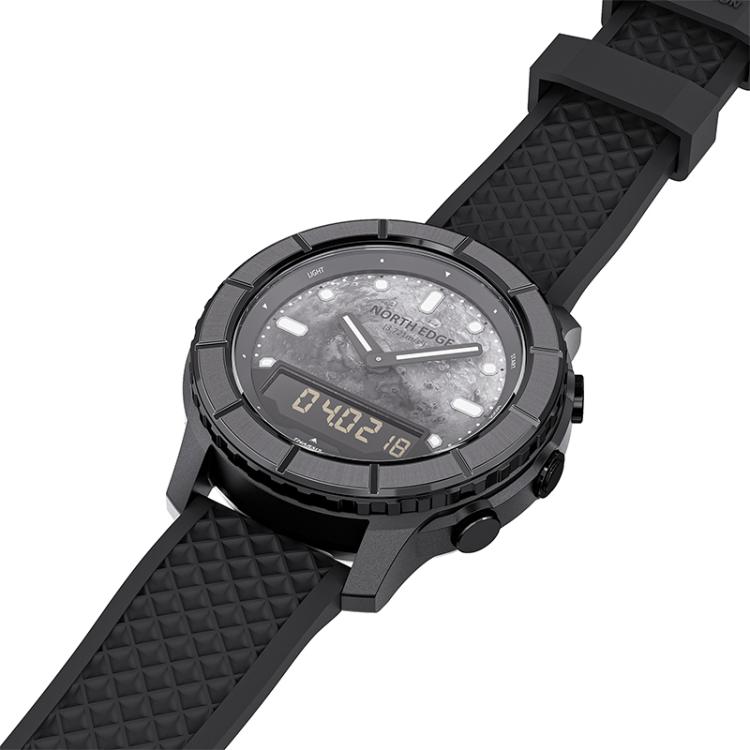 Rugged black smartwatch with textured strap and oversized round watch face