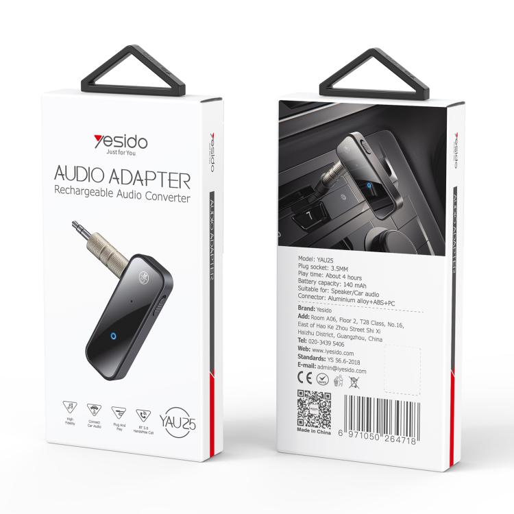 Yesido YAU25 rechargeable audio converter adapter box with 3.5mm plug and device