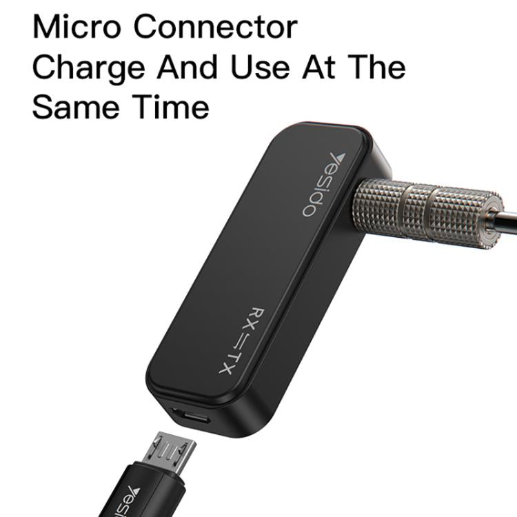 Bluetooth AUX adapter with micro-USB charging port and 3.5mm metal plug, black