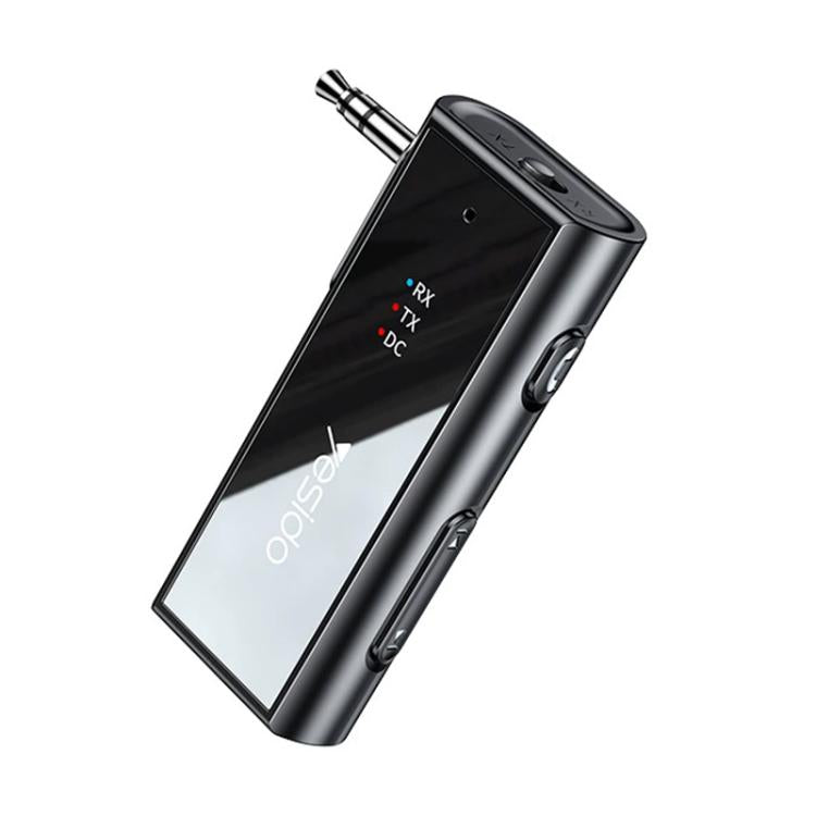 Black 3.5mm AUX Bluetooth wireless audio adapter, side view with RX/TX markings