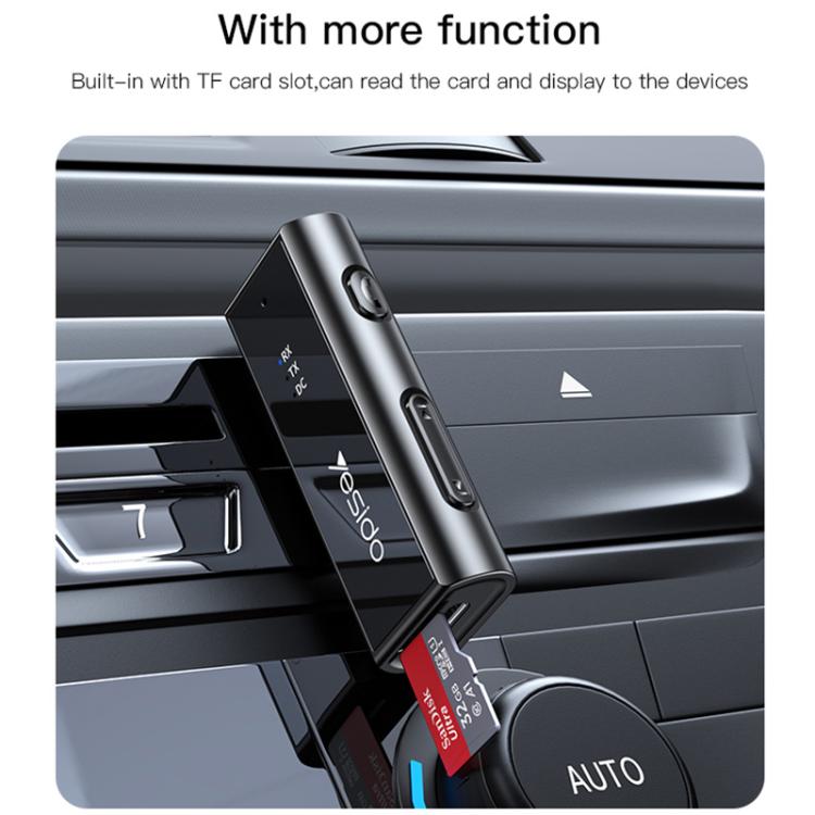 Compact Bluetooth AUX adapter with auto-switching design and TF card slot