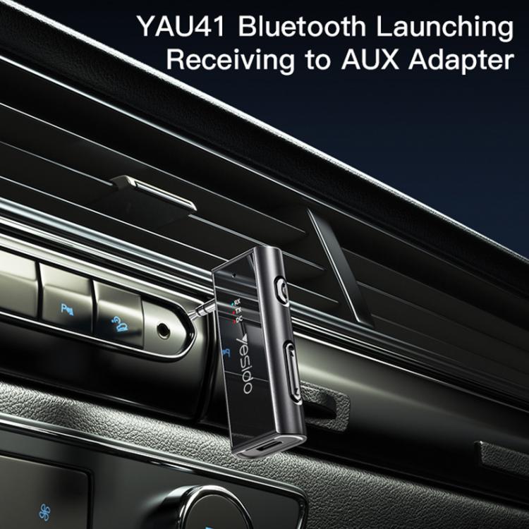 Black 3.5mm AUX Bluetooth adapter, front view with LED status area