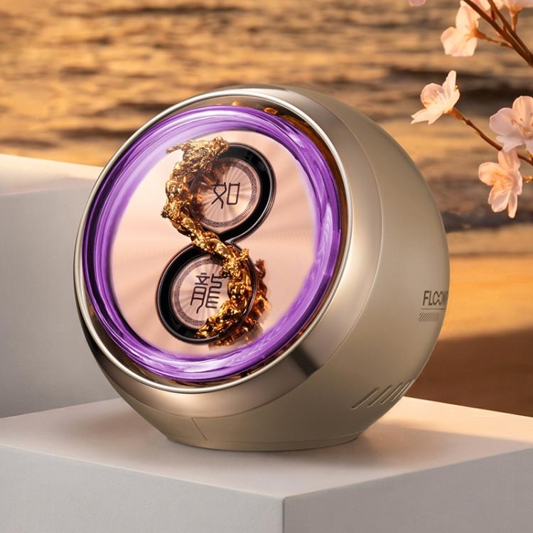Car aromatherapy ornament with purple LED light, gold-toned base and rotating dragon detail