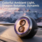 Car aromatherapy ornament on dashboard, purple LED ring and rotating gold dragon detail