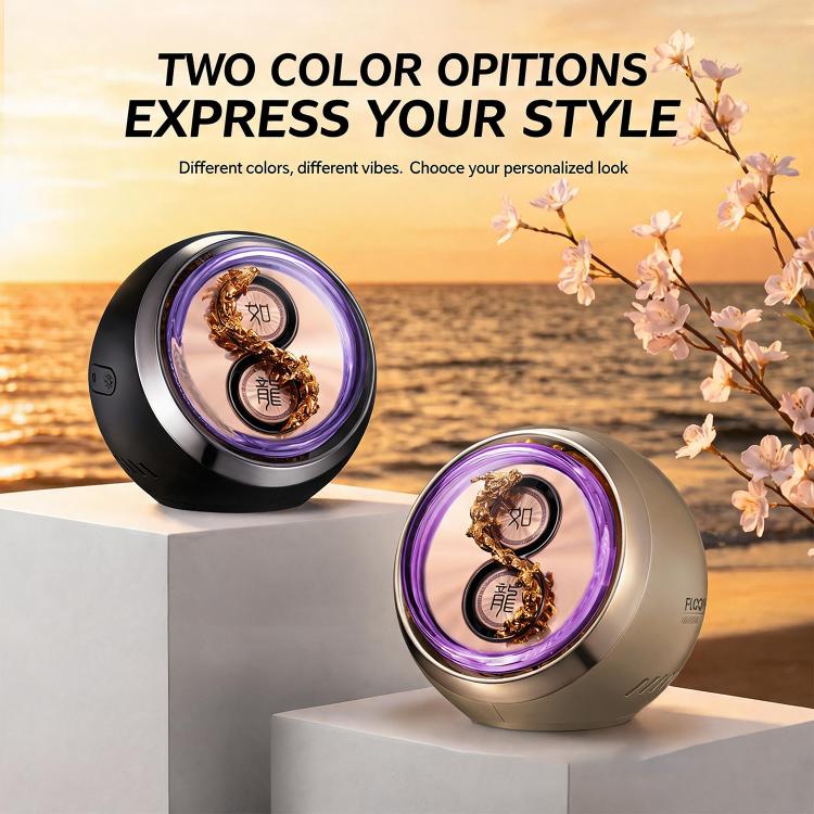 Set of car aromatherapy ornaments with purple LED light: black and gold-toned bases