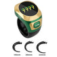 Green and gold smart counter ring with oval digital display and HOME button