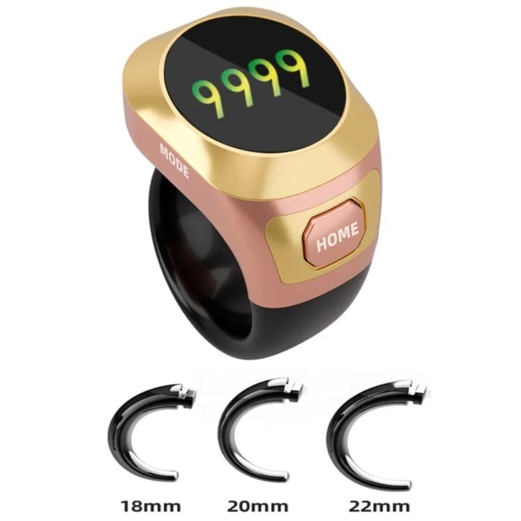 Rose gold and black smart counter ring with oval digital display and HOME button