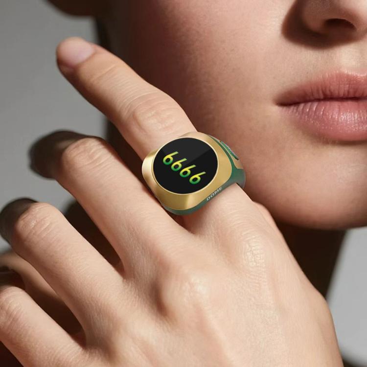 Smart counter ring on a hand with oval green digital display