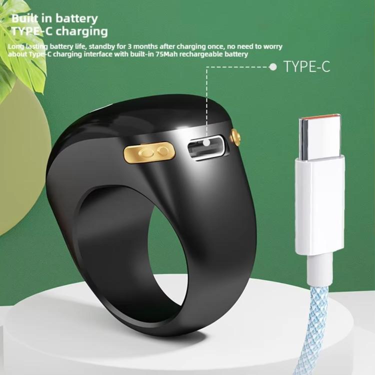 Black smart prayer ring counter with Type-C charging port and gold button