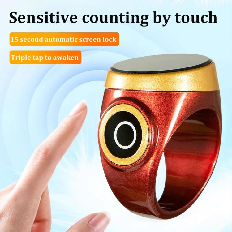Smart Bluetooth prayer counter ring, wine red with gold trim and black OLED display 128