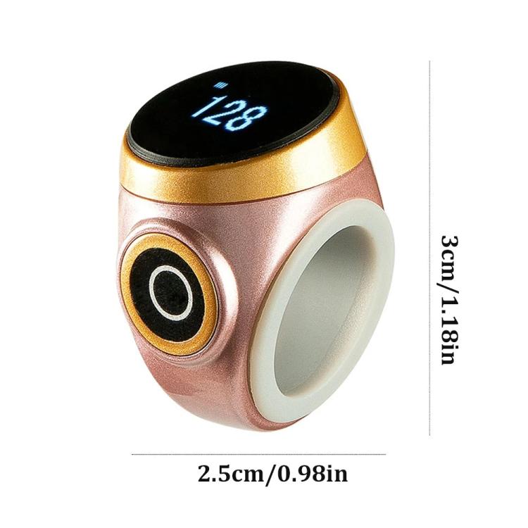 Rose gold adjustable smart Bluetooth prayer ring counter with digital display and side button