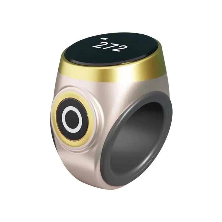 Smart prayer counting ring, rose gold finish with gold band and black OLED display