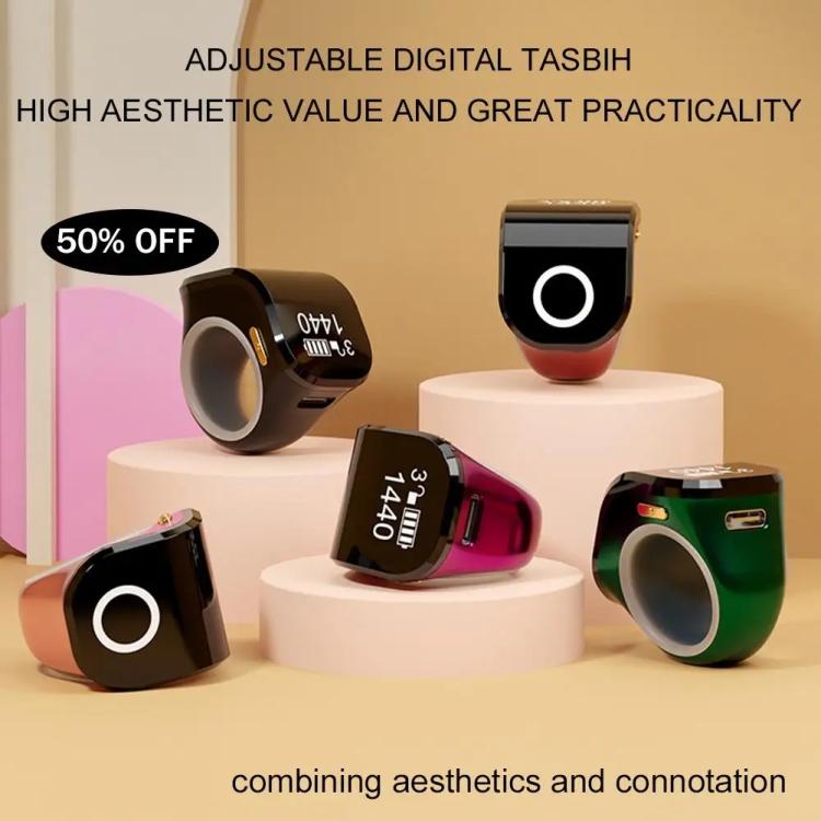 Adjustable smart prayer ring counters with digital OLED screens and touch controls