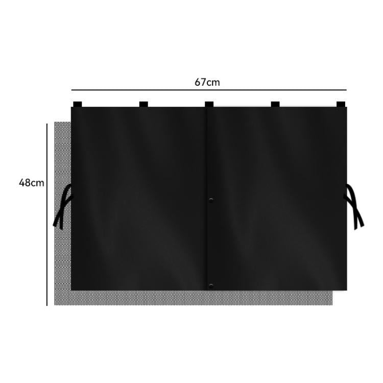 Black double-layer rear car window shade curtain with mesh window section and ties