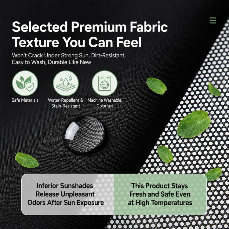 Black fabric texture detail for car privacy window shade curtain, durable and washable