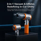 2-in-1 handheld car vacuum and tire inflator, orange and silver with inline gauge display