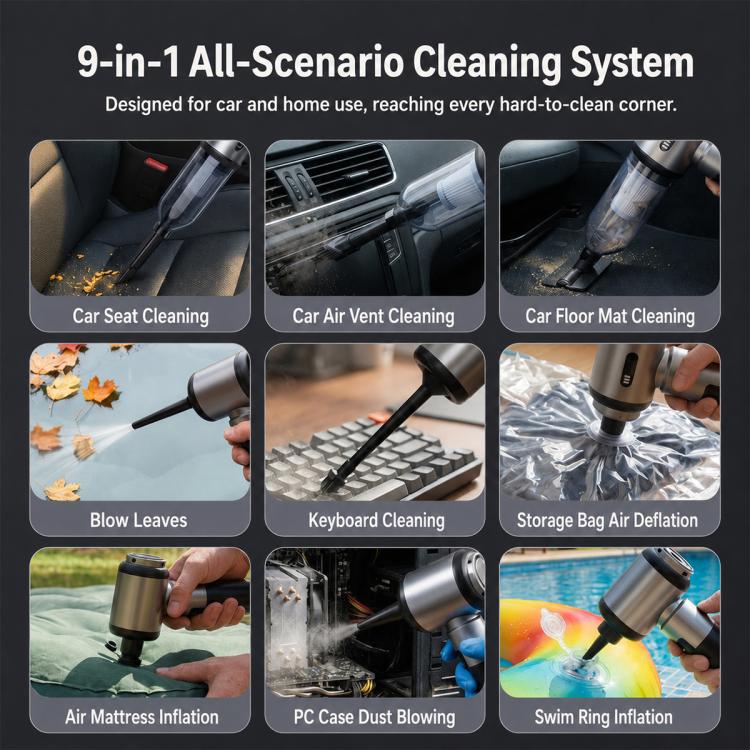 Handheld vacuum cleaner with multi-nozzle attachments for car and home cleaning